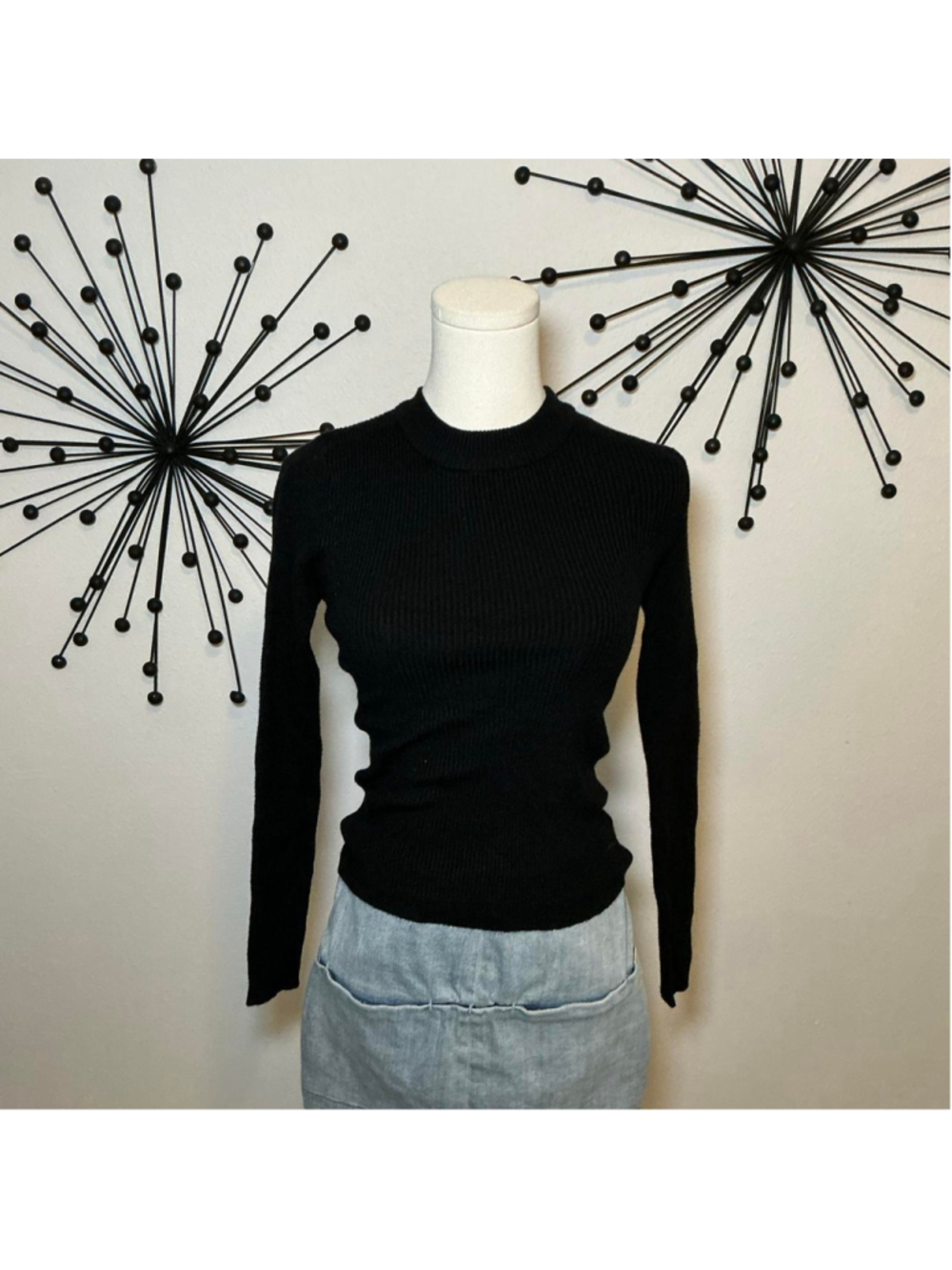 NWT LASCANA Venus Black Ribbed Mock Neck Sweater Top Size S